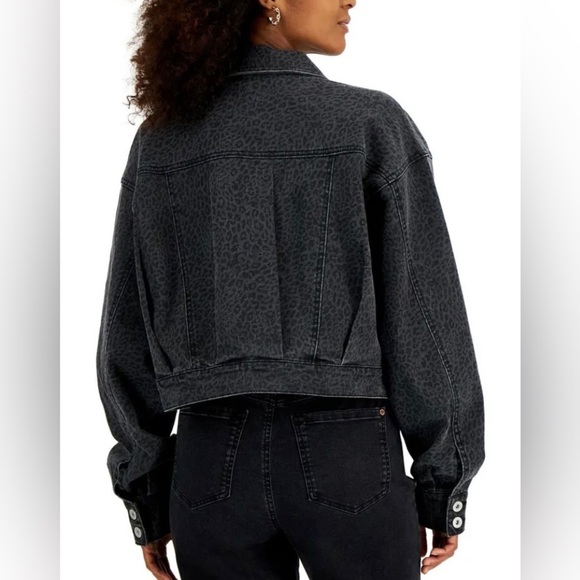 INC Cheetah Print Dark Denim Jean Jacket - Picture 2 of 2